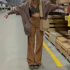 Ladies Corduroy Mopping Drape Pants Solid Color Street Wide-leg Casual Trousers High Quality Daily Fashion Pants Free Shipping 2
