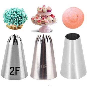 

3 Pcs/set Icing Piping Pastry Nozzle Tips Baking Tools Cream Cake Decorating Set Stainless Steel Nozzles Cupcake #2F 6B 1A