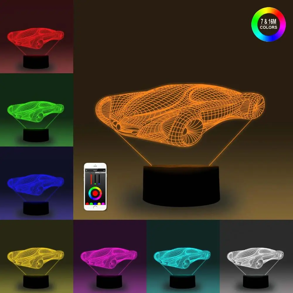 NiteApps 3D концепция автомобиля ночник настольная лампа Иллюзия украшение лампа подарок на день рождения приложение/сенсорное управление
