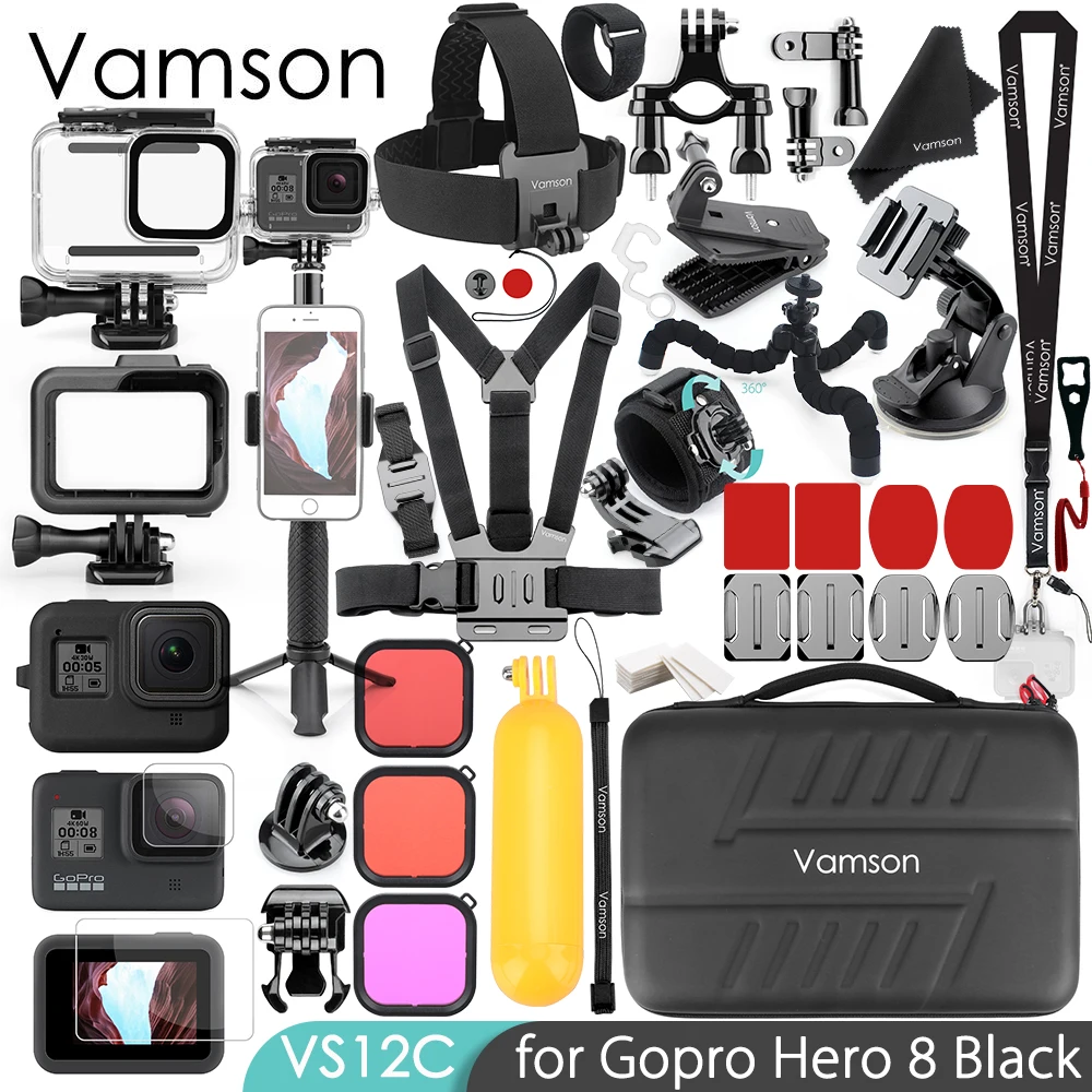 Vamson для GoPro Hero 8 Black Mount Monopod аксессуары комплект водонепроницаемый корпус чехол для Go pro 8 спортивные камеры аксессуары VS12 - Цвет: VS12C