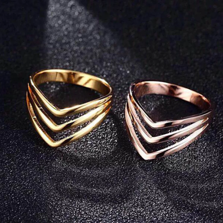 

Fashion Simple Three Layers V Ring Women's Rose Gold Plated Ring Chevron Ring Stackable Jewelry Wedding Band Ring Birthday Gift