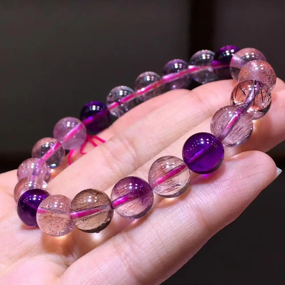 9,4 мм натуральный Lepidocrocite кварц супер семь 7 красочных рутиловых хрустальные прозрачные круглые бусины браслет для женщин сертификат AAAAAA