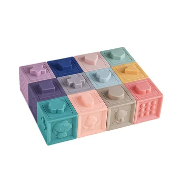 

12PC Building Blocks Rubber Soft Toys Educational Baby Sensory 3D Embossed Grasp Vinyl Embossed Teether Squeeze Bath Toy Toddler