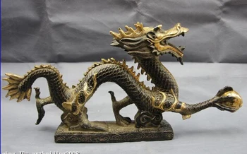 

AA 003129 Chinese Royal Copper Bronze Gild Fengshui Lucky Wealth Dragon Play Bead Statue
