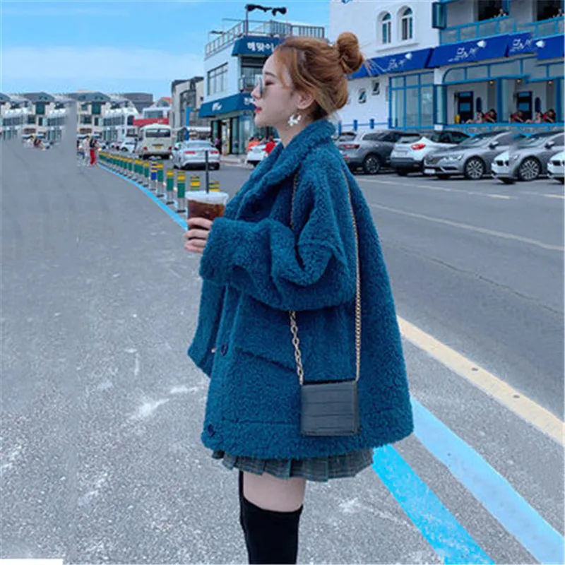 Модное пальто из овечьего меха, женские толстые короткие куртки, зимние женские пальто, новая свободная плюшевая куртка, верхняя одежда для девочек n1133