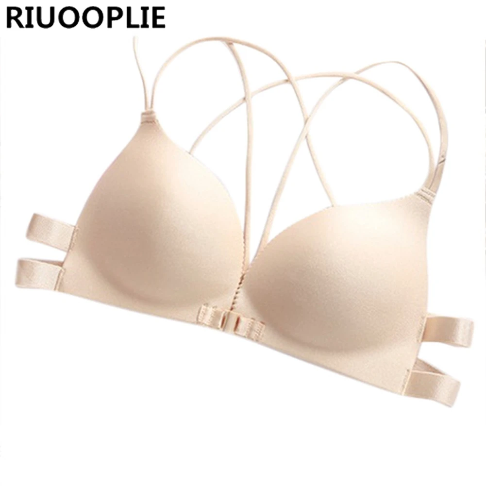 Skin RIUOOPLIE, Модный женский сексуальный бюстгальтер с застежкой спереди и открытой спиной, бюстгальтер без косточек, удобные мягкие бюстгальтеры на бретельках - Цвет: Skin