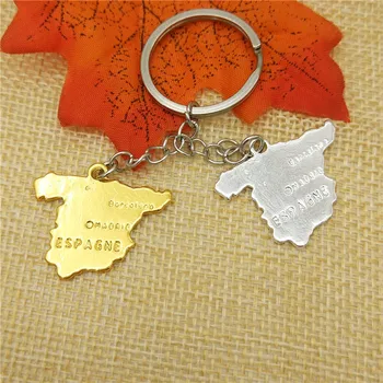 

Spain Map Key Chain Women Bag Car Key Ring Espanha Spanish Pendant Jewelery Christmas Gift Gold Silver Color