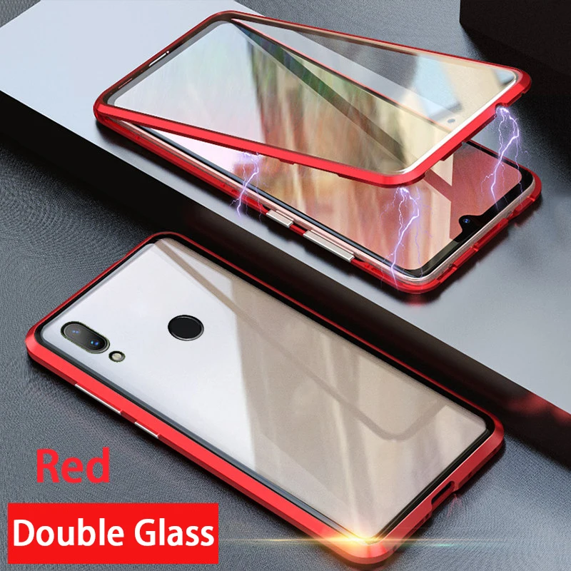 Red Магнитный адсорбционный металлический чехол для телефона Xiaomi Redmi Note 8 7 Pro двухсторонняя, для стекла Магнитная Крышка для красного mi K20 9T Pro Чехол - Цвет: Red