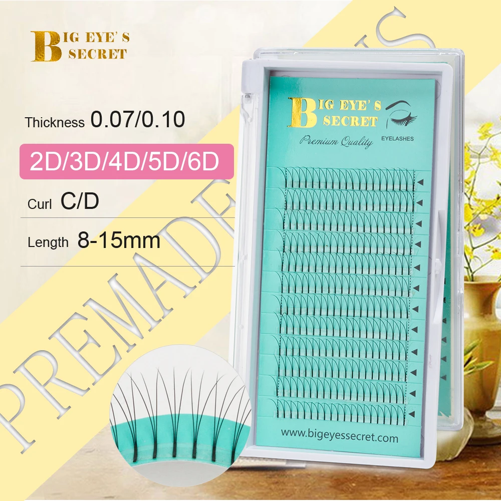 

Big eye's secret Long Stem Lashes Extension 2d/3d/4d/5d/6d Eyelashes Premade Russian Volume Fans Pre made Eyelash Extensions