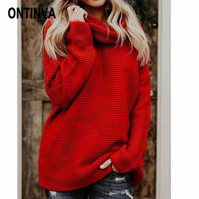 

Warm Women Turtleneck Christmas Red Sweaters 2019 Autumn Winter Thick Coarse Pullover Knit Jersey Jumper Ladies Green Pull Femme