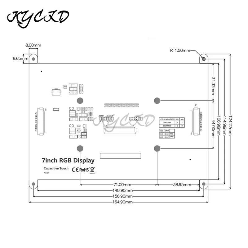 �Ƶ��̳� �� STM32 �� RGB TFT LCD ���÷��� ���, IPS 5 ����Ʈ ������ ��ġ ��ũ��, 24 ��Ʈ RGB888 16.7M �÷�, 7 ��ġ 1024*600