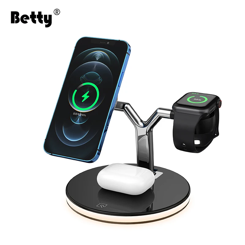 Betty 3 in 1 Wireless Chargers For iPhones Charging Stand Magnetic For iPhone 12 Pro Magsafing iWatch Wireless Charger Station