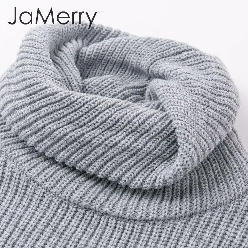 JaMerry, вязаный короткий свитер с высоким воротом, Женский Осенний короткий свитер с длинным рукавом, джемпер, зимний женский пуловер, вязаный пуловер
