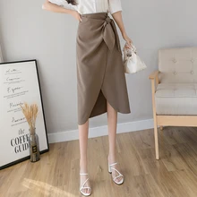 Тонкая юбка, женская черная, бандажная, с неровным подолом, юбка миди, для девушек, с завышенной талией, с перекрещивающимися ремешками, дизайнерская, для официальных девушек