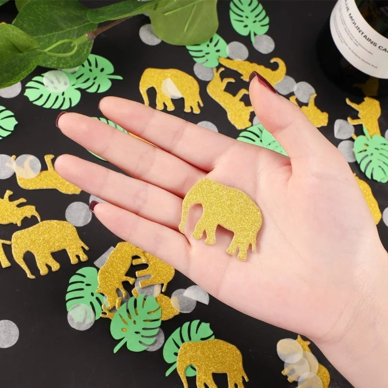 100pcs Safari Jungle Animal Confetti Baby Shower Decorations Lion Table Confetti Wild One Birthday Party Turtle Leaf Paper DIY