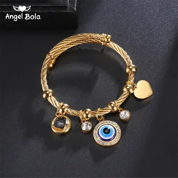 

2020 Fashion Simple Evil Eyes Stainless Steel Turkish Islamic Women's Bracelets &Bangle Blue Eye Charm Chains Bracelet jewellery