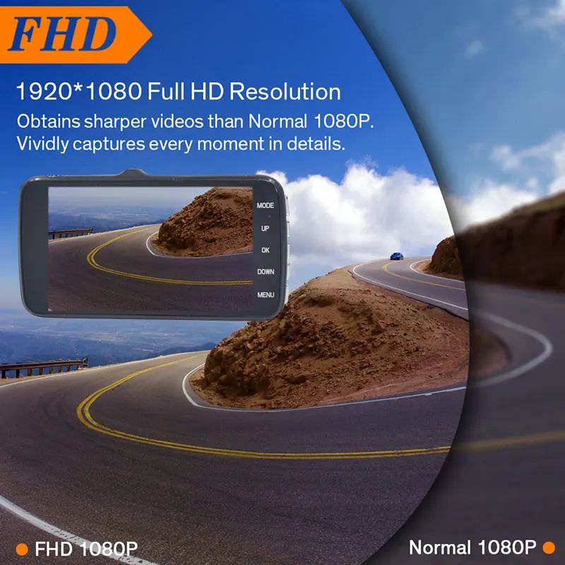 4 дюйма Видеорегистраторы для автомобилей с двумя Камера HD 1080 Ночное видение с гнездом для чипа, с датчиком движения, Сенсор воспроизведение видео 170 градусов Широкий формат 30FPS мульти-языковой