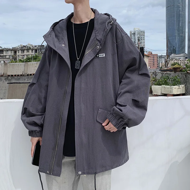 

Jackets Men Loose Casual Fashion Spring Autumn Hooded Coat Male Oversize Sports Windbreaker Baseball Tops MA012