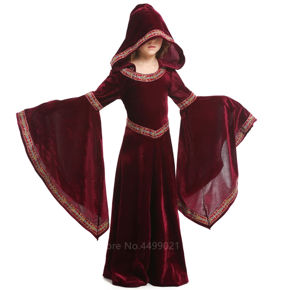 Платье ведьмы вампира для девочек; средневековая одежда Виктории дисфраз на Хэллоуин; карнавальные вечерние костюмы для сцены; страшные костюмы