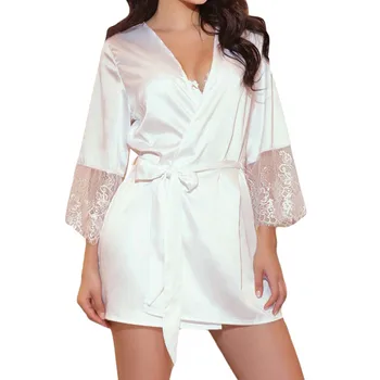 

Plus Size Lace Patchwork Bride Bridesmaids Robe Sexy Lingerie Women Silk Wedding Party Kimono Robes Nightgown Sleepwear Bathrobe