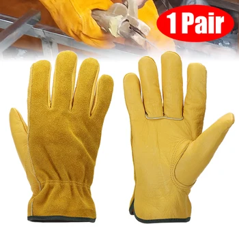 

1 Pair Heavy Duty Gardening Gloves Heat Insulated Gloves Thorn Proof Cowhide Leather Garden Gloves M/L/XL