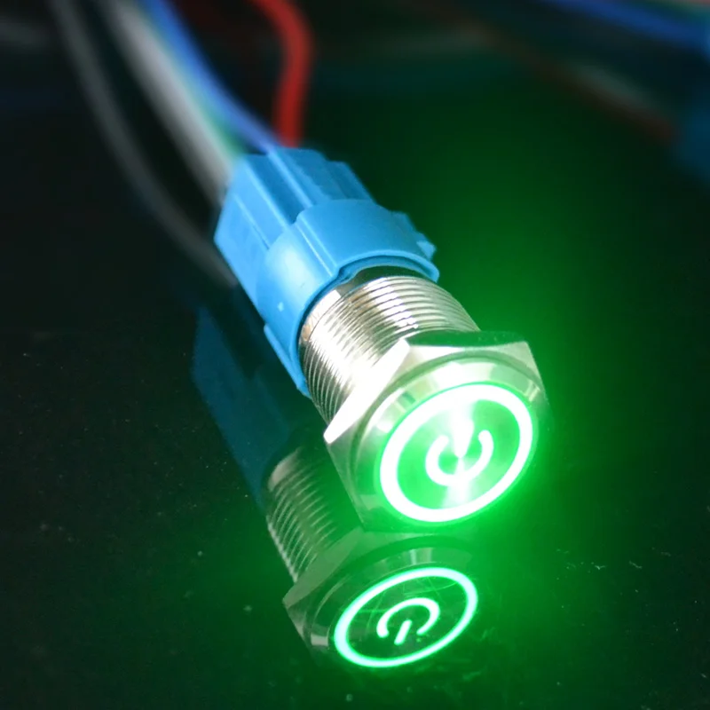 Green with socket Защелкивающийся металлический кнопочный переключатель с разъемом для переключателя 16 мм плоская головка моментальная Перезагрузка кнопочный Водонепроницаемый светодиодный переключатель из металла - Цвет: Green with socket