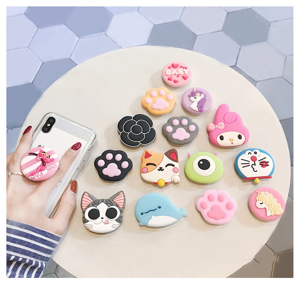 

Universal Phone Socket Stand Bracket Expanding Stand stretch grip phone Holder Finger Cute Cartoon Stand for iphone 7 8 Plus XS