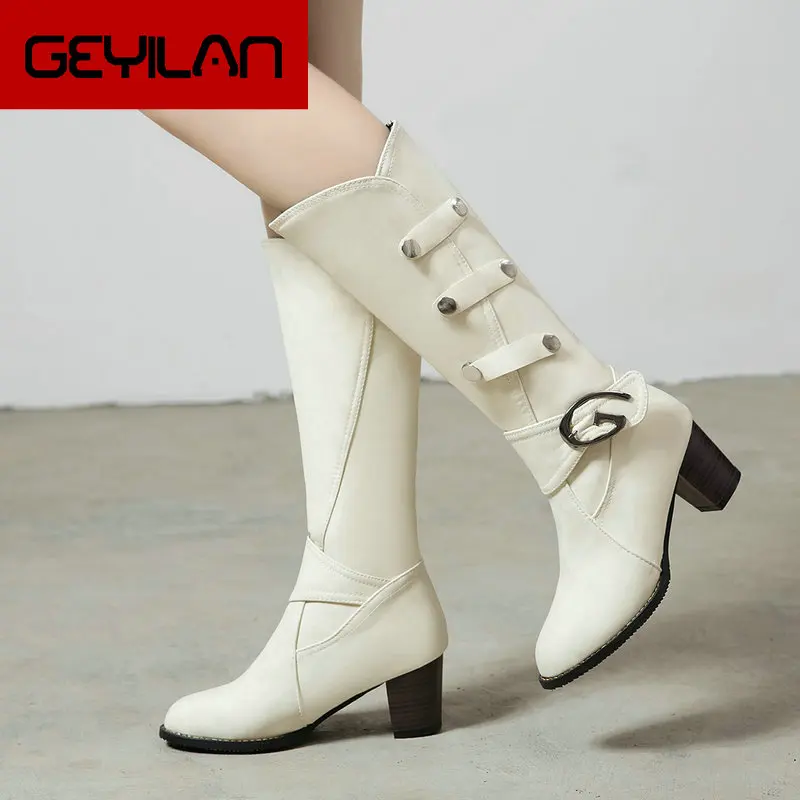 

Fashion Knee High Boots Women Square High Heels Western Cowboy Boots Autumn Winter Boots Slip On Ladies Shoes Big Size 34-44
