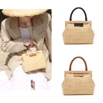 

Summer Rattan Bag Designer Straw Knitted Handbags Ladies 2020 Korean Version Wooden Clip Shell Shape Travel Bag Beach Tote Bags