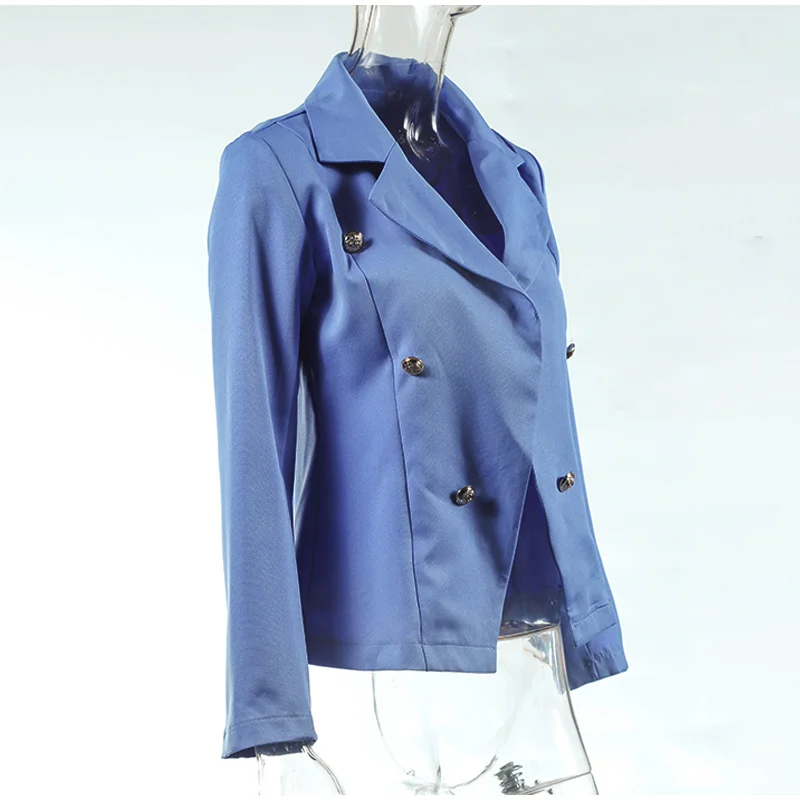 Офисная Женская куртка, блейзер с зубчатым воротником, длинный рукав, блейзеры размера плюс, осень, новая мода, двубортный однотонный топ