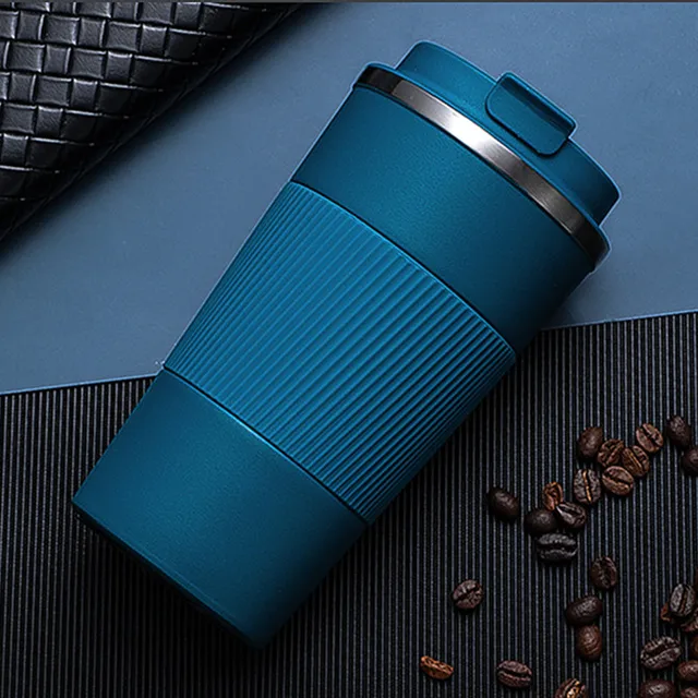 380ml/510ml Double Stainless Steel Coffee Thermos Mug with Non-slip Case Car Vacuum Flask Travel Insulated Bottle Blue