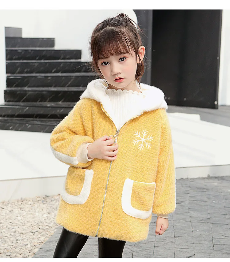 Girls Winter Cotton Coat Baby Kids Velvet Thick Jacket Children's Wool Sweater Hooded Cartoon Elk Xmas Snowsuit Outerwear