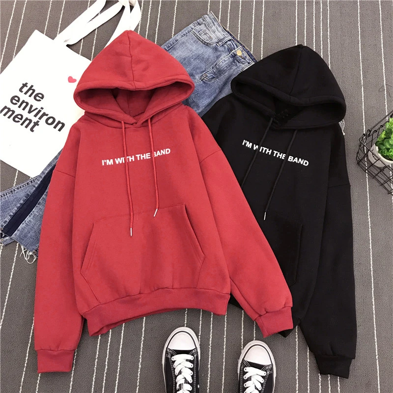 Новинка, крутые женские толстовки с капюшоном, Harajuku, с буквенным принтом, с карманами, теплые, плотные пуловеры, хип-хоп, свободные, одноцветные, женские толстовки