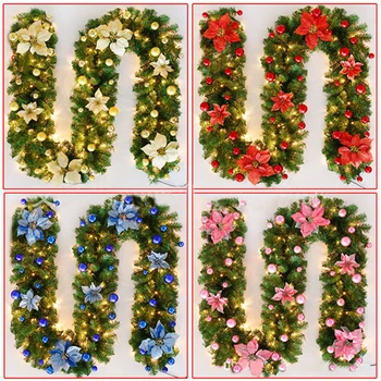 

2.7 M Christmas LED Rattan Garland Decorative Green Christmas Garland Artificial Xmas Tree Rattan Banner Decoration