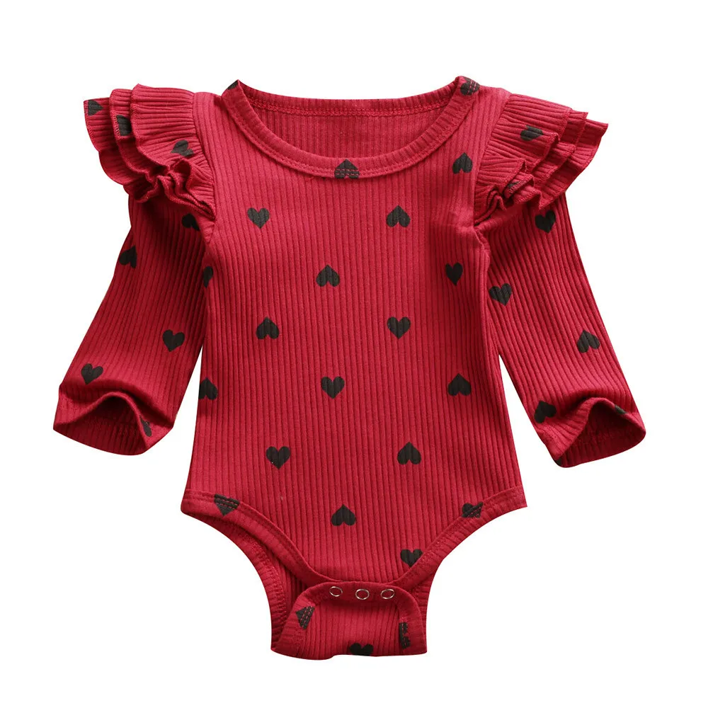 Боди для малышей; одежда для малышей; зимняя одежда для девочек; боди для новорожденных девочек на День святого Валентина с принтом сердца и оборками; Ropa Nina - Цвет: Красный