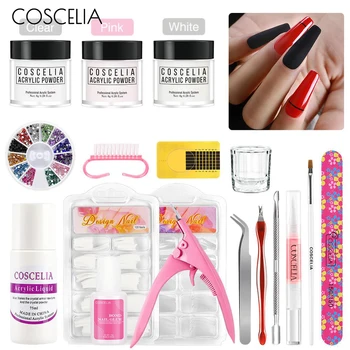 

COSCELIA Fashion Acrylic Powder Set Extension For Crystal Poly Gel Manicure Kit Nails Builder Chrome 3D Nail Tips Carving To