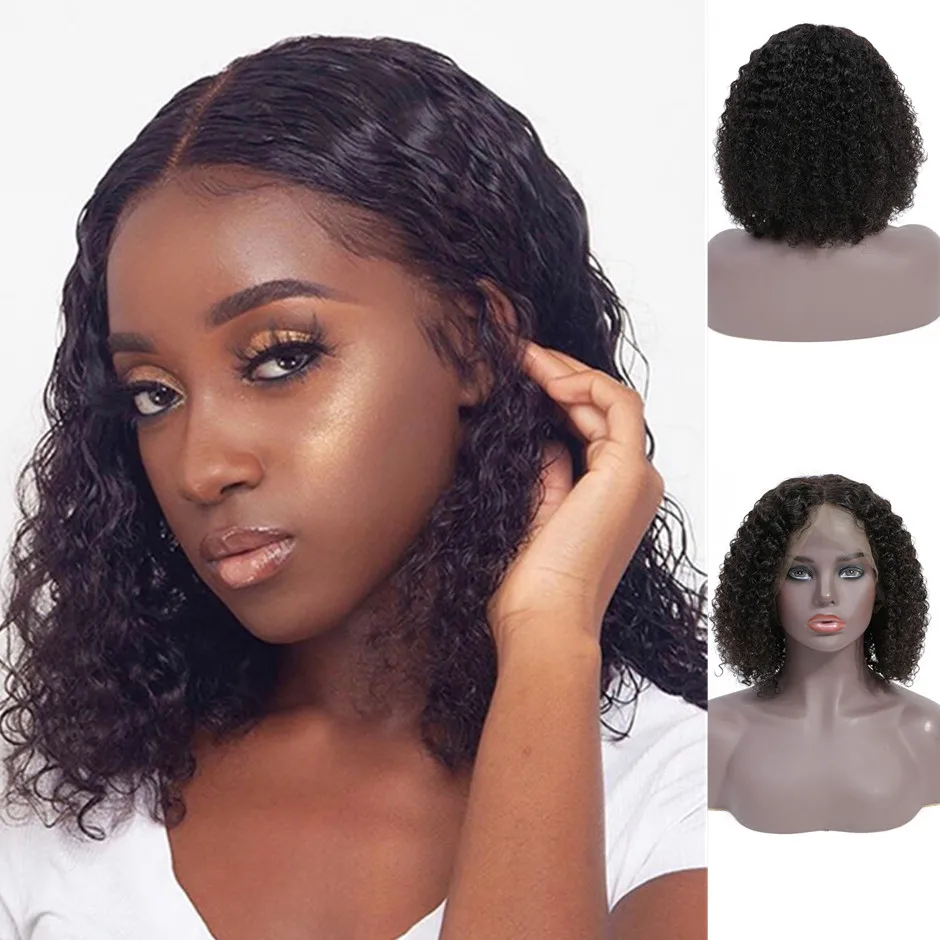 Kinky Curly Lace Closure Wig Pre-plucked Short Curly Bob Wig Curly Lace Front Human Hair Wigs Brazilian Remy Hair Women's Wig