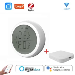 Tuya ZigBee – capteur intelligent de température et d'humidité pour maison, avec écran LED, fonctionne avec Google Assistant et Tuya Zigbee Hub 