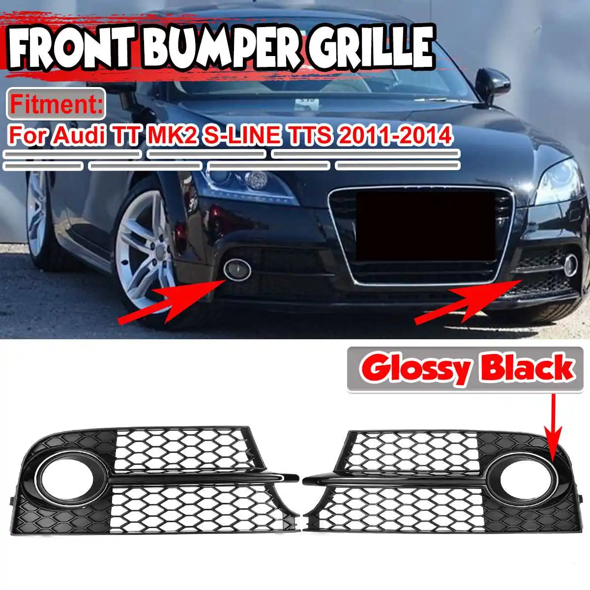 Black / Silver 2pcs Car Front Fog Light Grill Grille Lamp Cover
