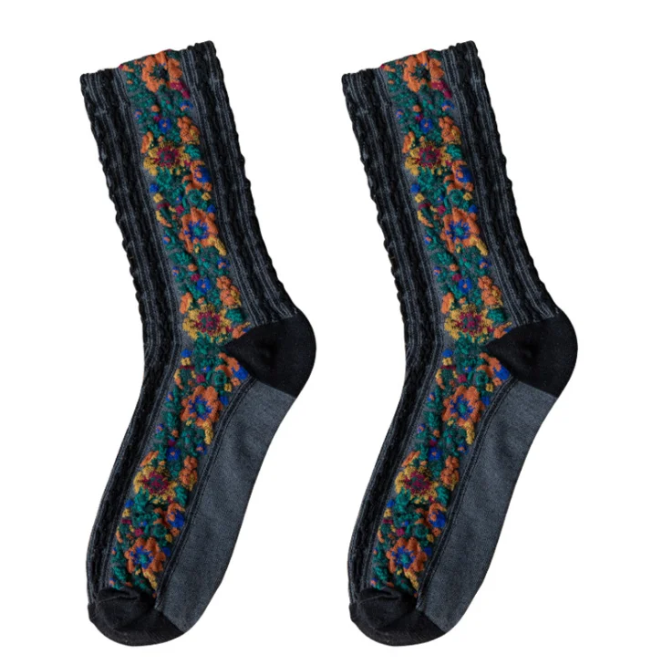 Осенне-зимние новые ретро-носки без пятки с этническим узором, носки средней длины, персонализированные хлопковые носки