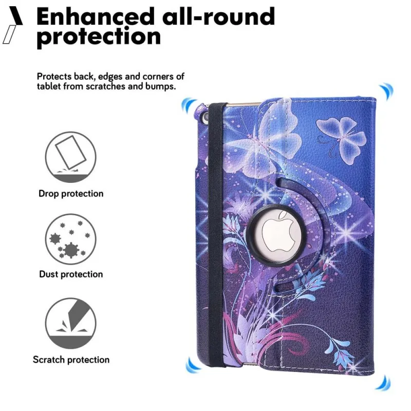KK&LL For iPad mini 4 Mini 5 Tablet cover Rotating 360°with Auto Wake Up Sleep Flip Leather Stand C