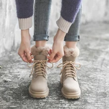 Novo outono e inverno botas de neve femininas sapatos de salto de inclinação de couro botas de tornozelo botas de neve quentes confortáveis botas casuais
