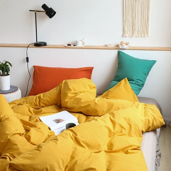 

solid color Nordic bedding set modern beddinig set bed sheets and pillowcases bed linen 100% washed cotton bed sets for home