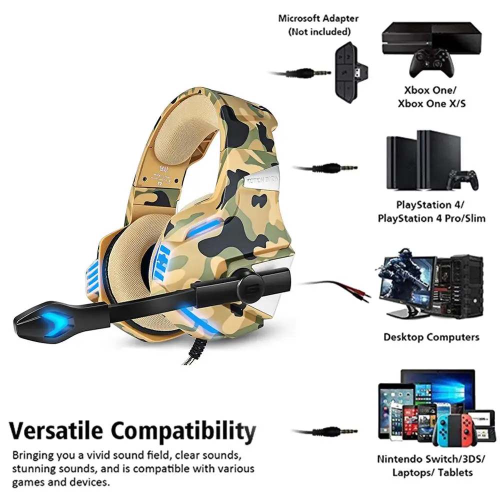3 Color LED Light Over ear Headphones Gaming Calling Wired Earphones with Microphone Professional Gamer Headset for Computer PS4