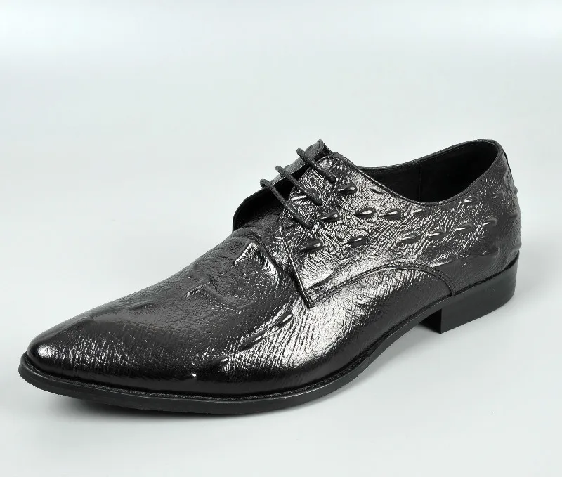 

Men Stone pattern formal shoes black pointed toe lace up falt Oxfords Genuine leather party wedding shoes