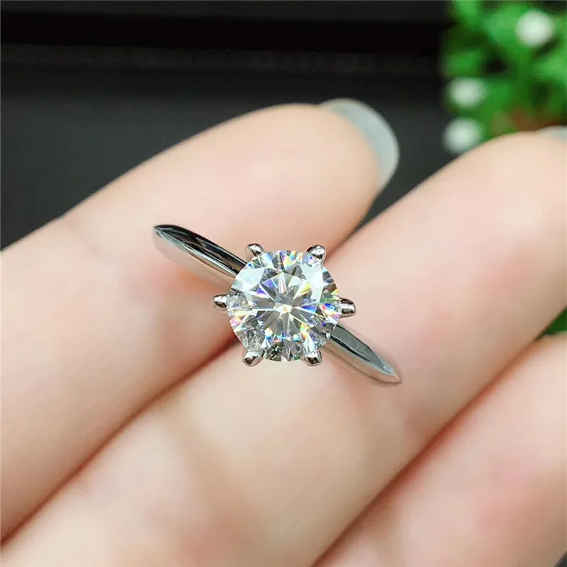 Anello Moissanite Anello In Vero Argento Sterling 925 Stile Classico 1Ct 2Ct Lab Diamond Ring Con Testo Certificato Passato Festa Di Nozze Delle Donne