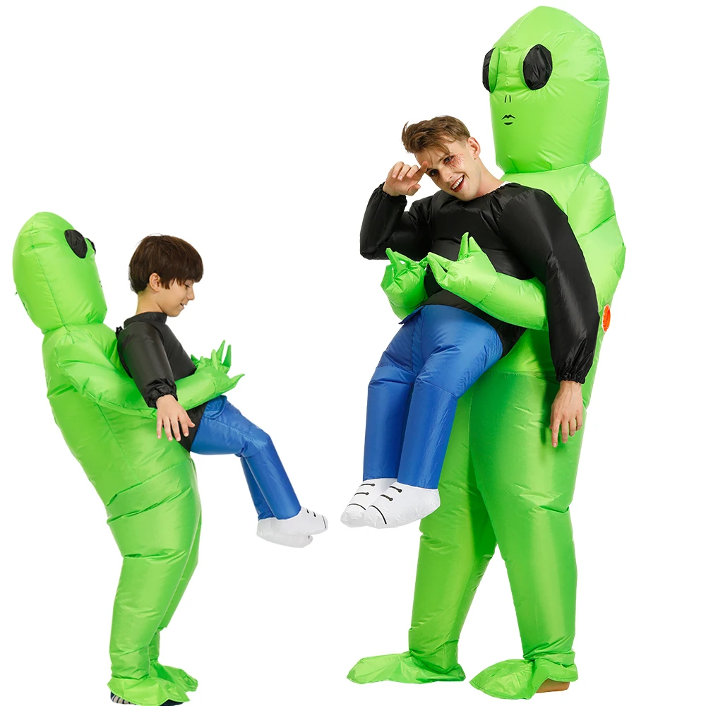 

New Inflatable Costume green alien Adult Kid Funny Blow Up Suit Party Fancy Dress Unisex Costume Halloween Costume for Women Men
