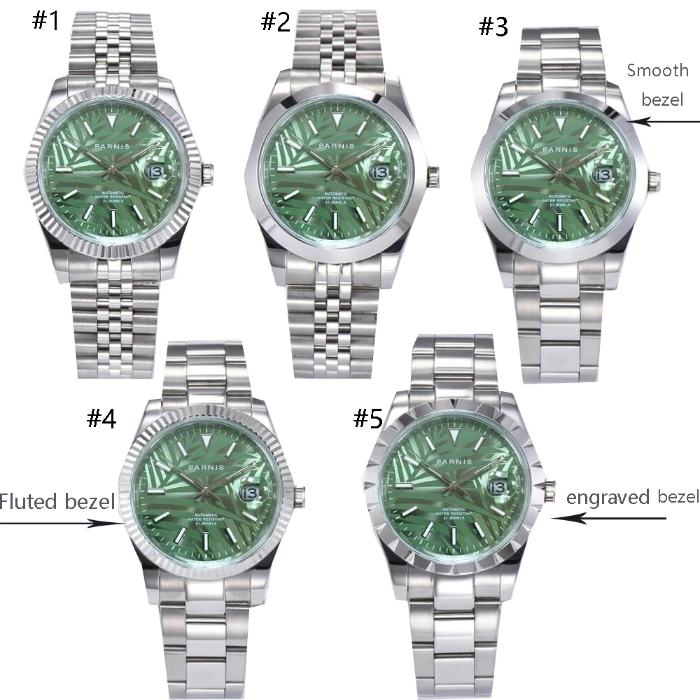 Miyota 8215 New Arrival Parnis Green Dial Men's Watches Calendar Sapphire Glass Automatic Mechanical Men Wristwatch Nordic style |