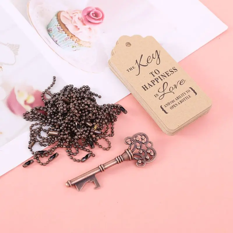50x Vintage Skeleton Key Bottle Opener+Tags Card Wedding Party Favors Souvenirs