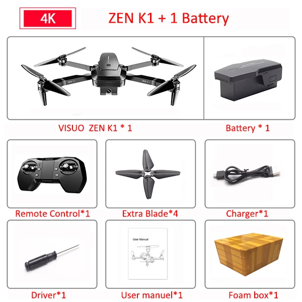 K1 1B Foam Box Visuo ZEN K1 gps Радиоуправляемый Дрон с 4K HD двойной камерой управление жестами 5G Wifi FPV Бесщеточный двигатель полёт 28 минут Дрон VS F11 B4W SG906 - Цвет: K1 1B Foam Box